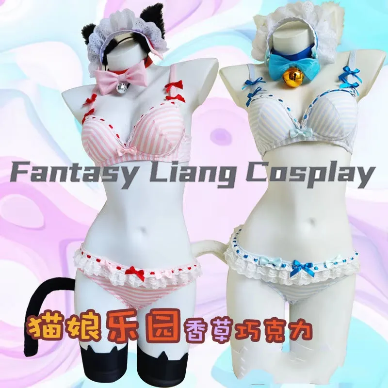 NEKOPARA Chocola Vanilla Cosplay Costume For Women Summer Underwear Cute Cat Suit Wig Lolita Girls Sexy Lingeries Swimsuit