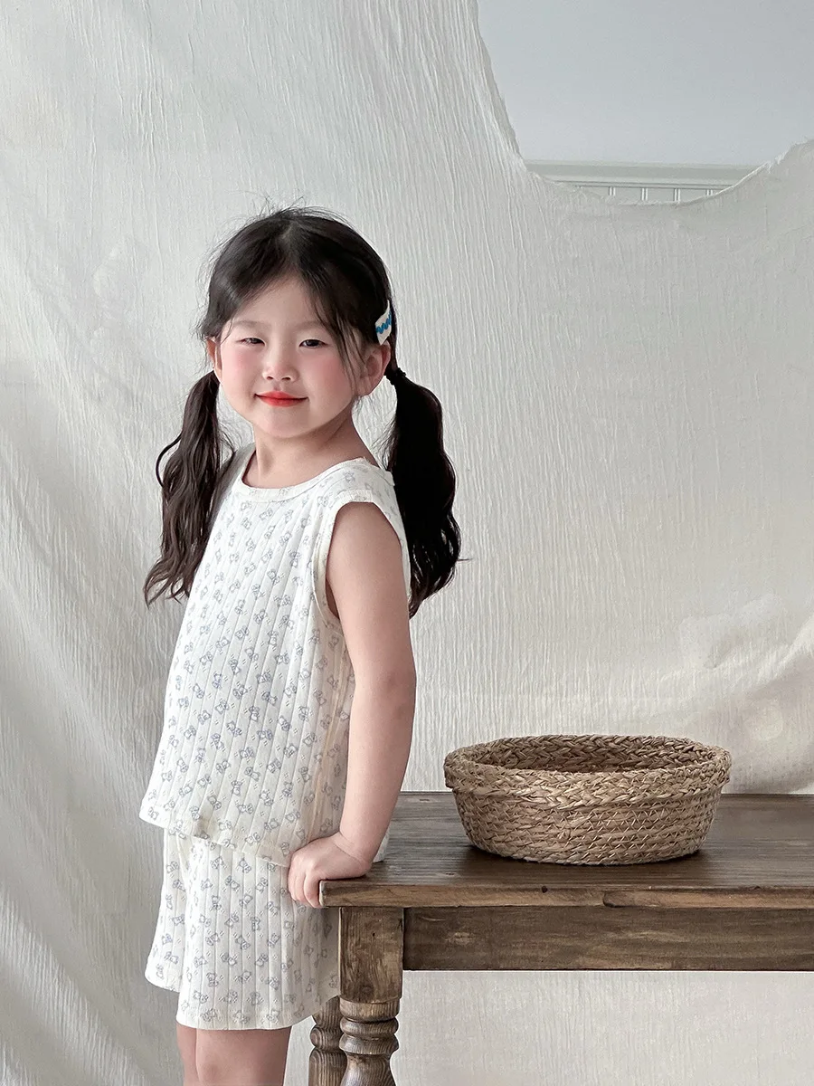 2-10T Summer Infant Girl Pajamas Set Toddler Kid Baby 2pcs Clothes Set Sleeveless Tank Top PJ Shorts Set Homewear