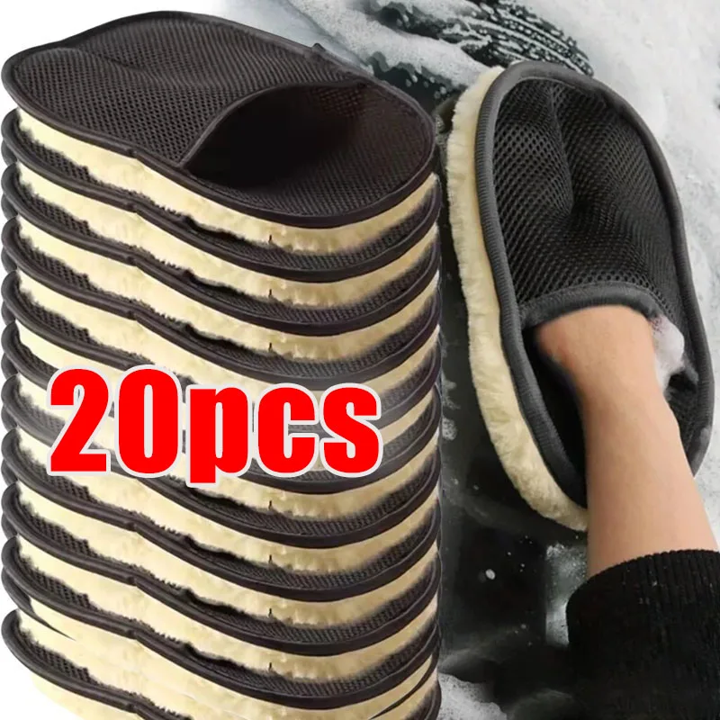 1/20Pcs Car Cleaning Sponge Glove Car Polishing Washing Mitt Gloves Microfibre Wash For Automotive Kitchen Homes Cleaner Wool