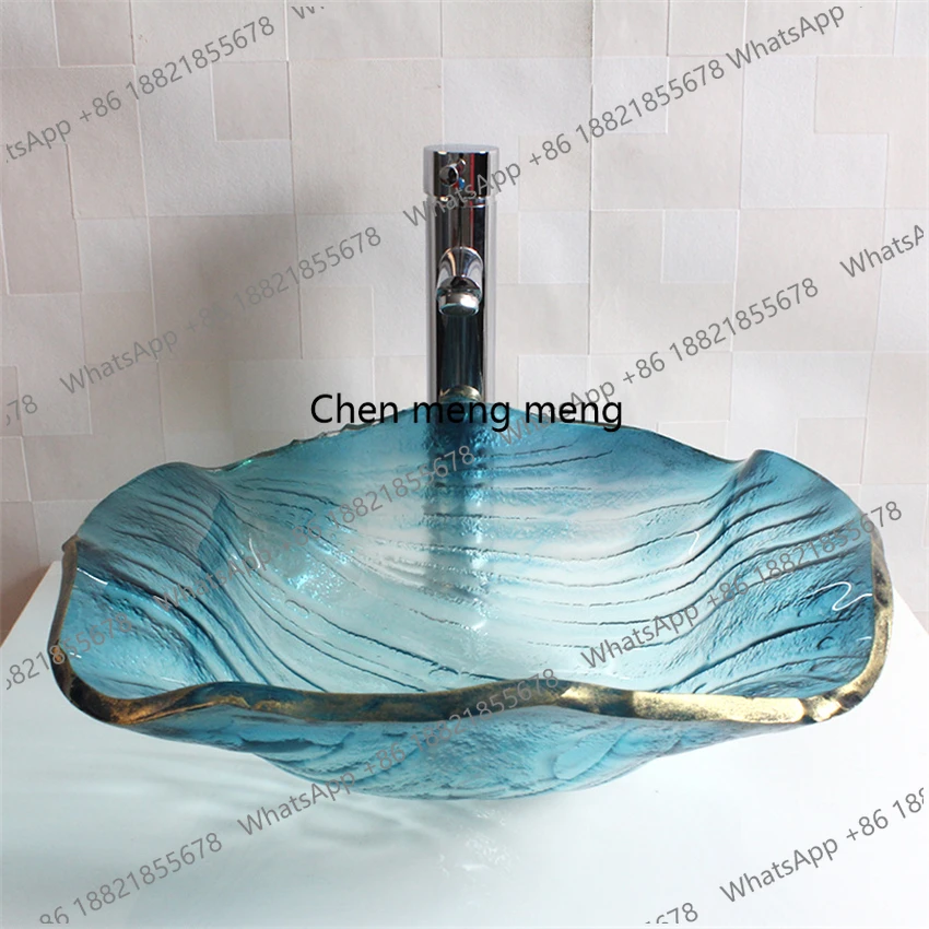 Tempered Glass Wash Basin Bathroom Washbasin Hotel Toilet Art Above Counter Basin Washbasin Creative Washbasin Basin Faucet Set
