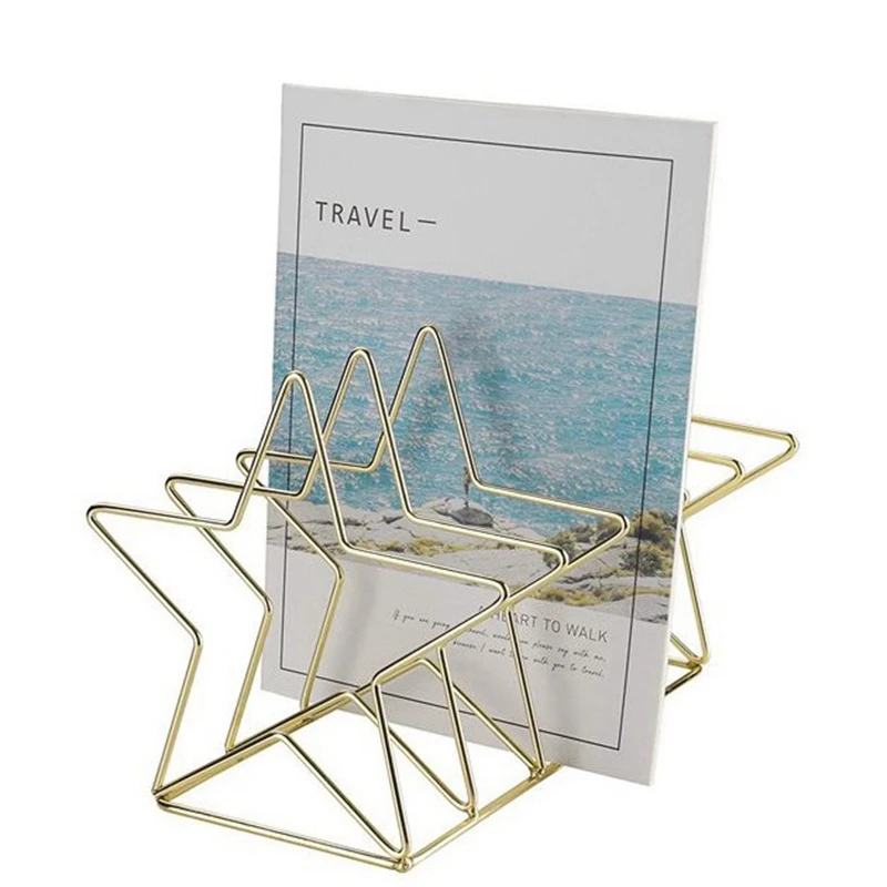 Pentagram Metal Bookend Creative Star Book Standing Document File Desktop Manager Bookshelf Stand Gold