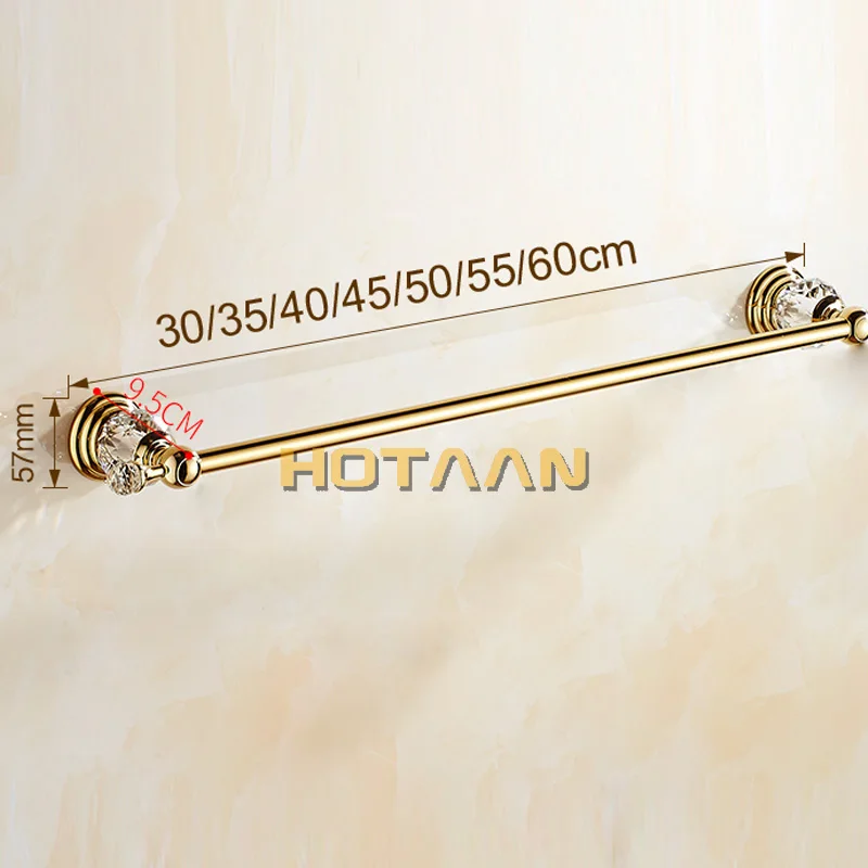 60cm Bathroom Single Towel Bar Towel Rack Towel Holder Solid stainless steel  Golden  Crystal Decoration Bathroom Accessories