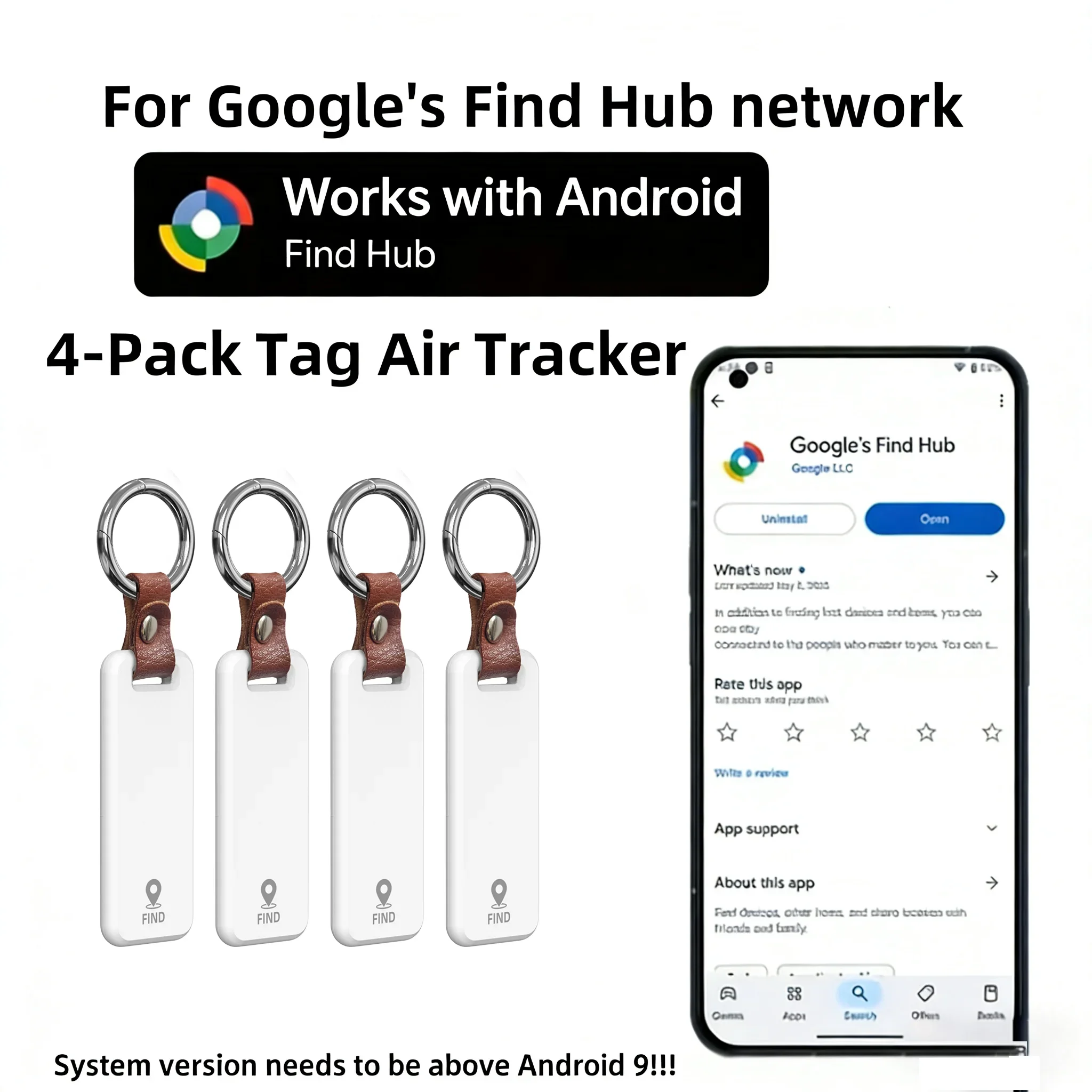 4-Pack Security GPS Tracker Car Wallet Pets Anti Loss Eco Smart Tag for Google's Find Hub Android Locator for Xiaomi Pixel