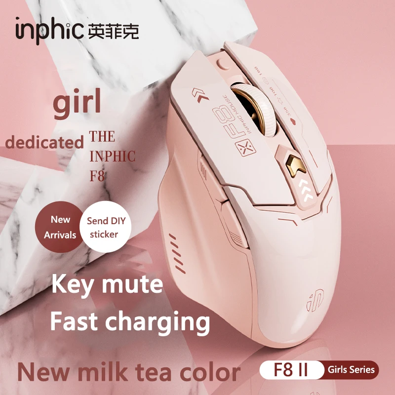 Inphic New F8 II 2.4G Wireless Silent Mouse Rechargeable Battery Power Display Girls Wireless Mouse