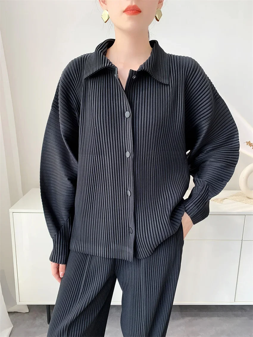 

Плиссированная куртка в стиле Miyaka с большой зубочисткой для женщин, ранняя осень с длинными рукавами, новый свободный повседневный кардиган, дизайнерский топ