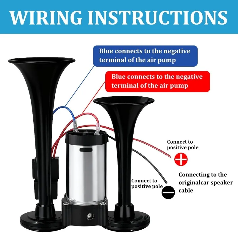 

Electric Air Horn 12V For Car, Dual Trumpet Truck Air Horn With Air Compressor, Universal Speaker For Car Boats