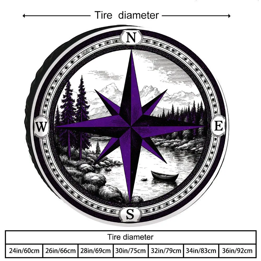 Vintage Compass Landscape Tire Cover Polyester Spare Wheel Cover for RV SUV Truck Outdoor