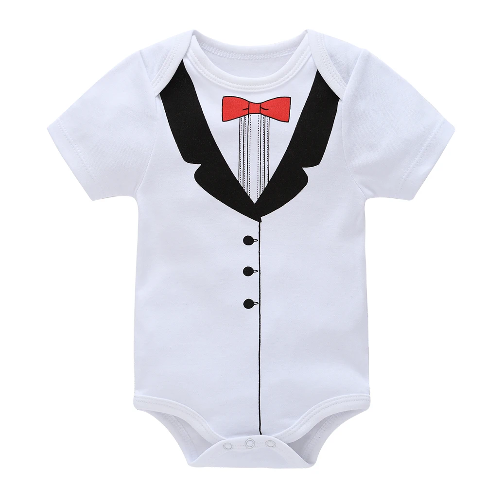 3 Pcs Fashion Baby Clothes Boys Romper 100% Cotton Bebe Bodysuit Gentlemen Infant Clothing Outfit Jumpsuit Short Sleeve Clothes