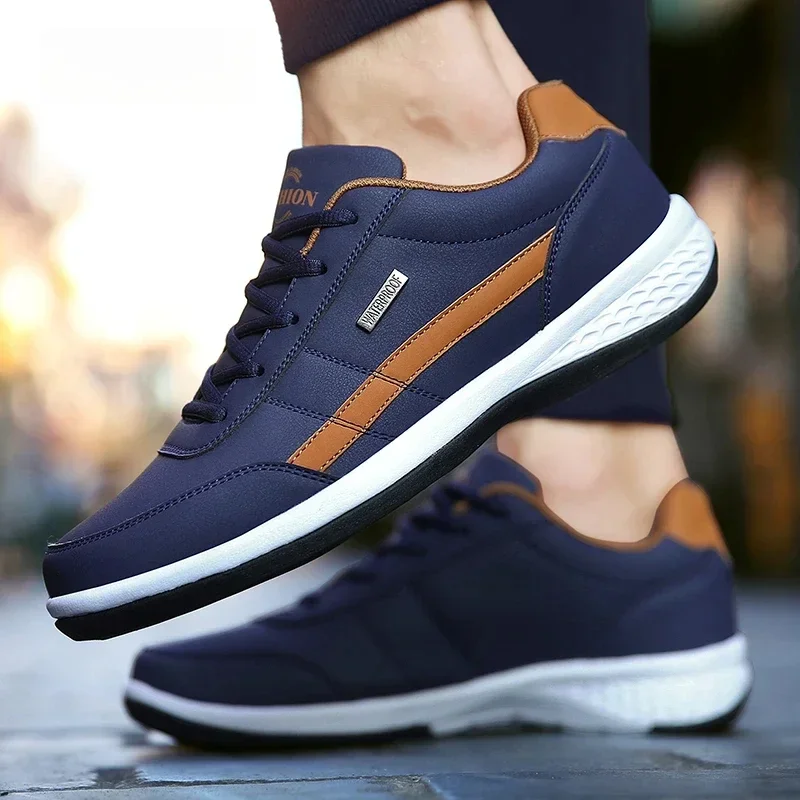 Shoes for Lace Up Footwear Vulcanized Men Leather Sneaker Waterproof Casual Comfortable Men's Sneaker Man Shoe Masculino image 5