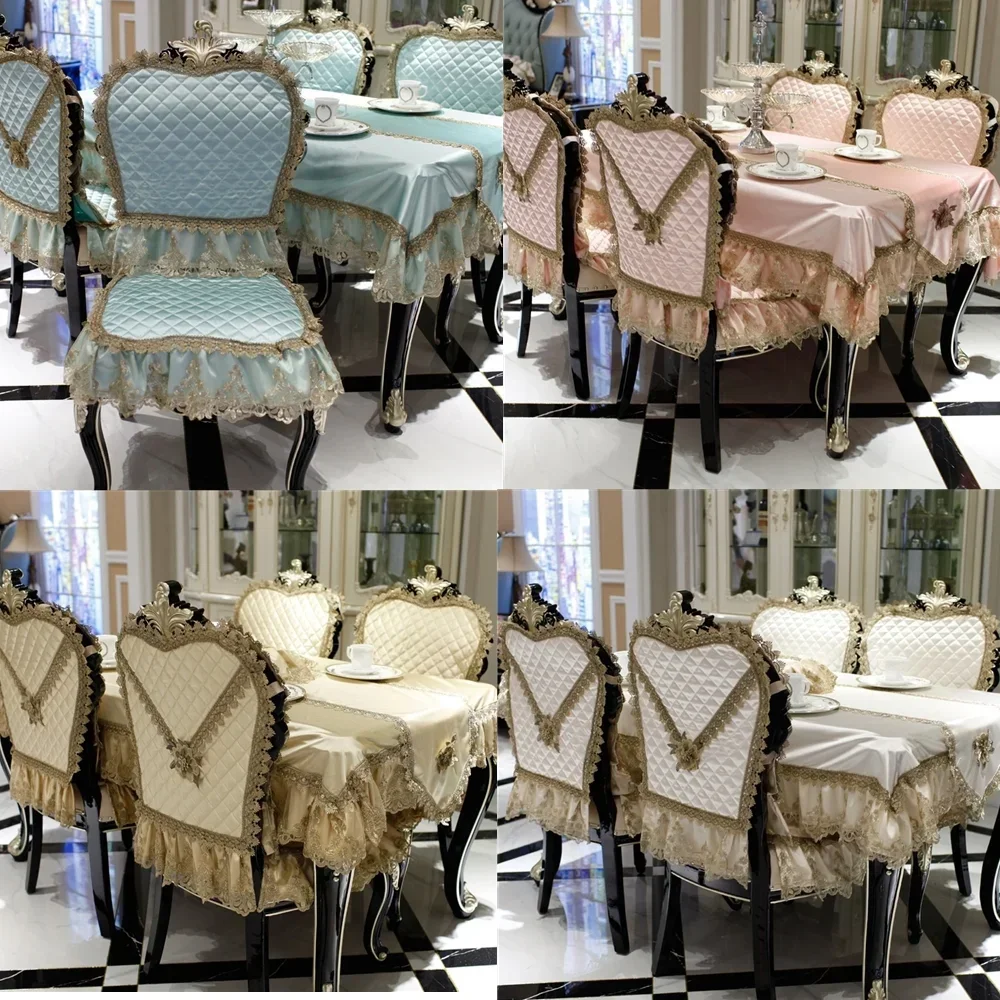 Noble Elegant Solid Lace Tablecloth High Precision Chair Cover Table Flag For Wedding Decor Christmas Party Banquet Table Cloth