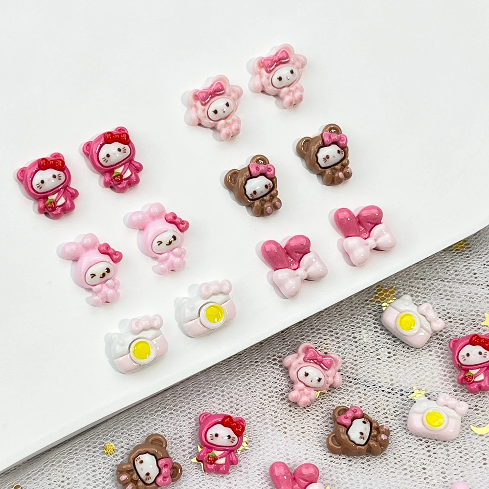 20Pcs Mixed Kawaii Sanrio Hello Kitty My Melody Fine Shining Nail Charm Cartoon 3D Rabbit Dress Up Series Girl Nail Accessories