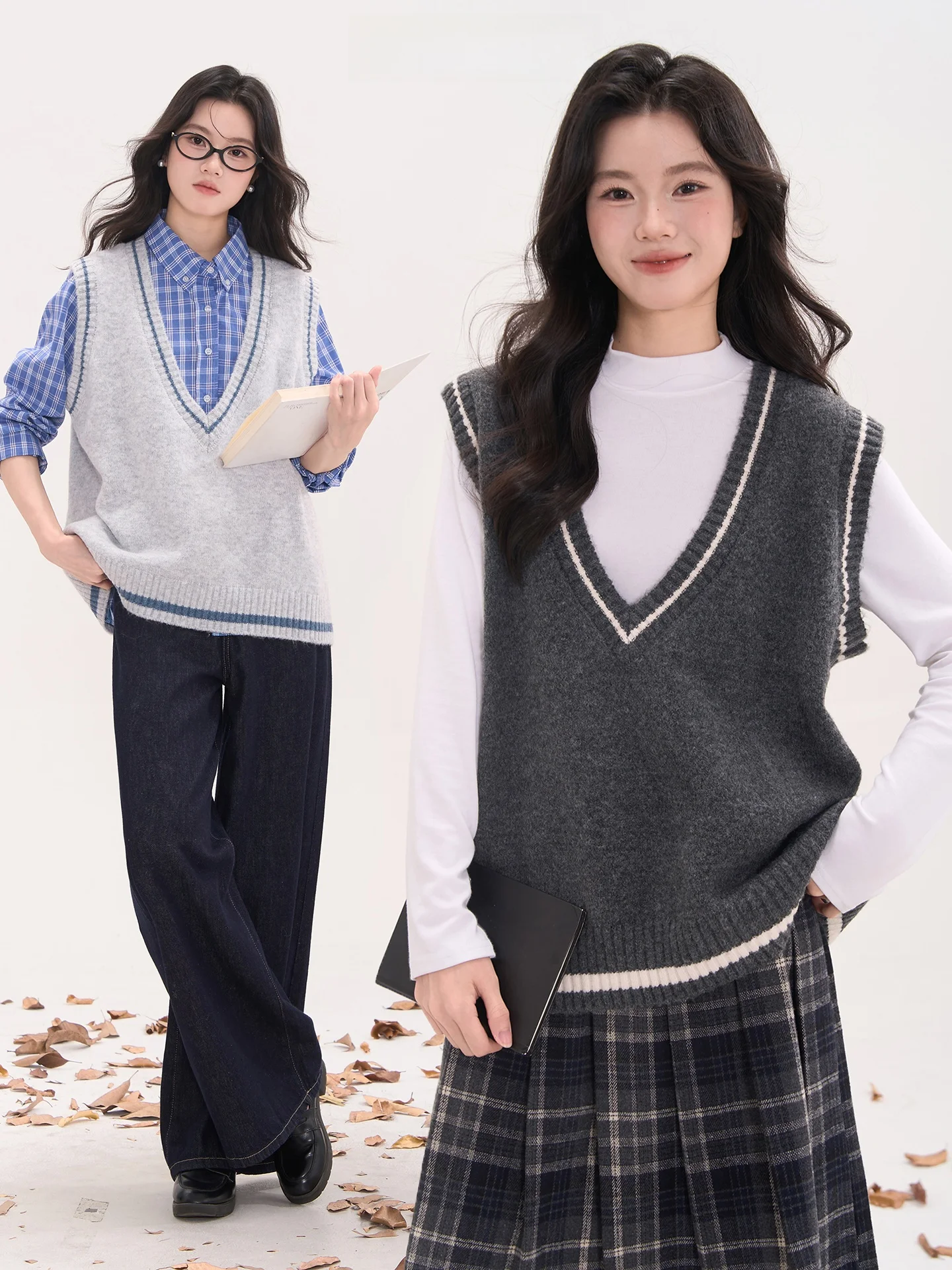 

Heme Knitted Sweater Vest Women's Casual V-Ne College Sle Top Warm Thermal Polyester Blend Autumn Winter Faion