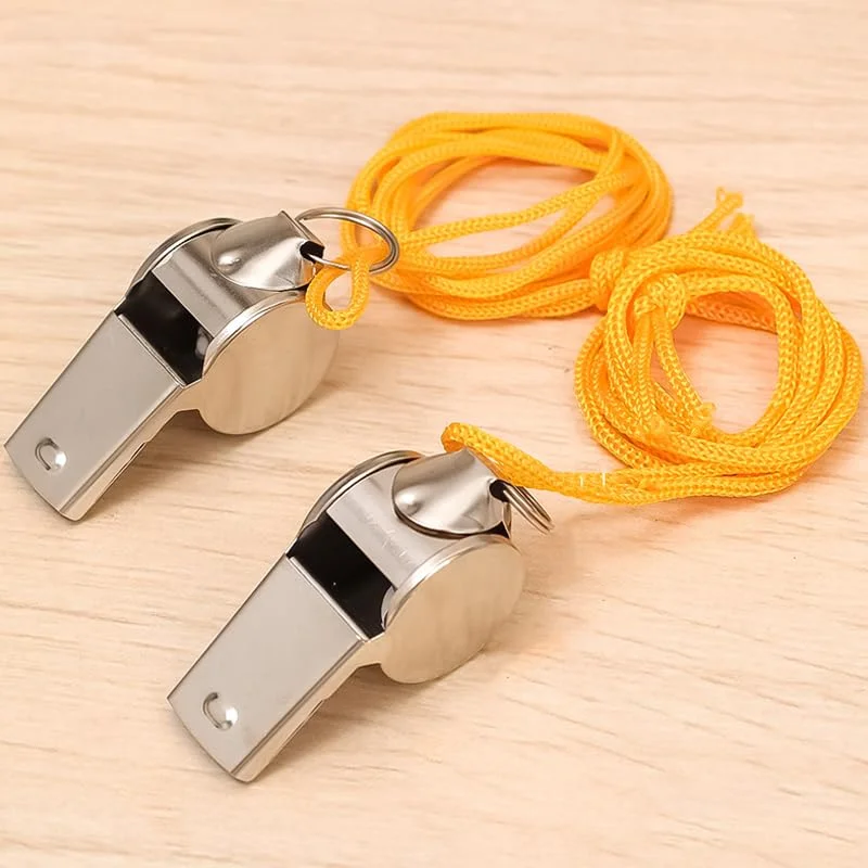 2PCS Stainless Steel Whistle with Lanyard, Very Loud Sports Whistle, Perfect for Referees, Coaches, Emergency, Outdoor Sports