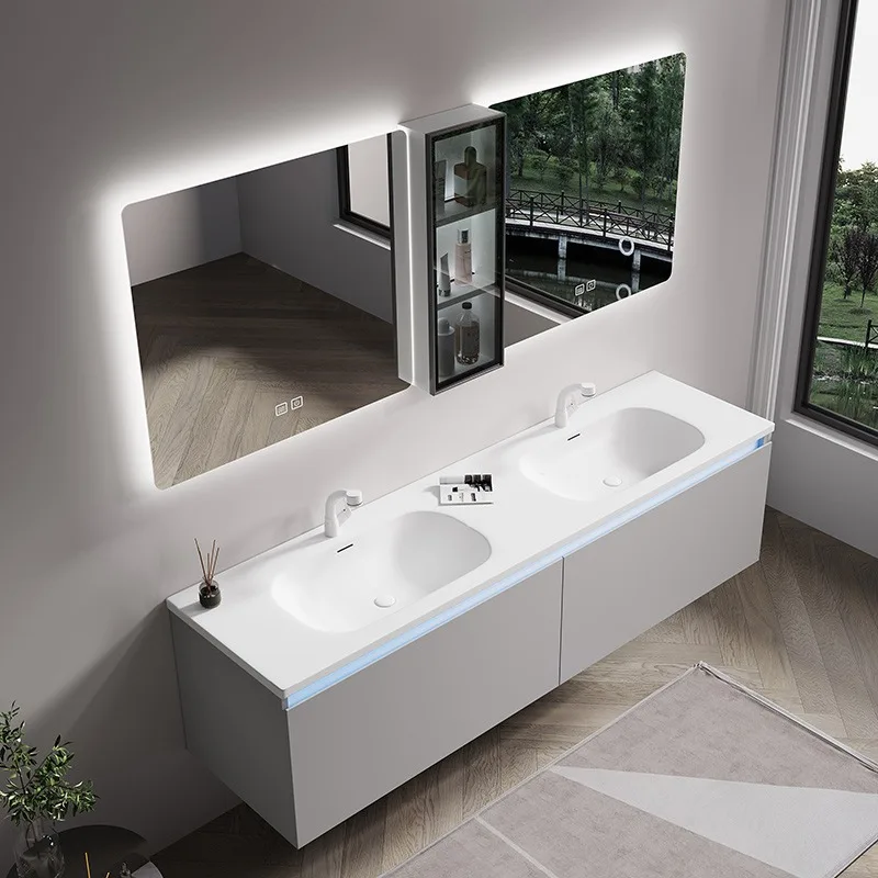 

Современный простой Corian, встроенный двойной умывальник, шкаф для ванной комнаты, туалет, умывальник, тумба для умывальника, зеркальный шкаф для ванной комнаты