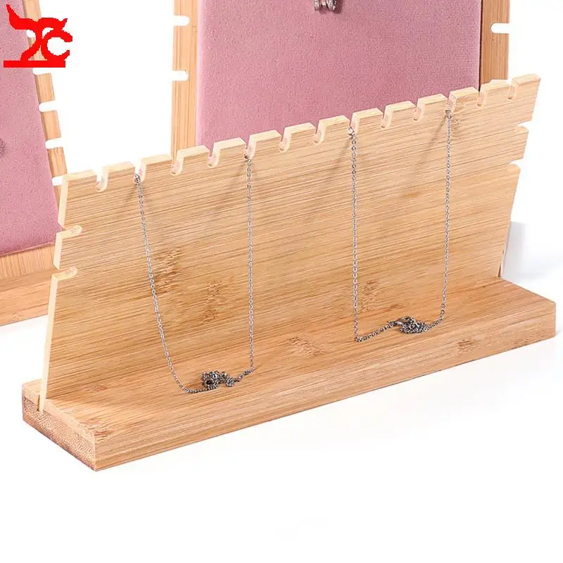 

Bamboo Wood Necklace Bracelet Display Stands Set 5-Color Fabric Jewelry Holder for Retail Shop Showcase Jewelry Store Exhibition