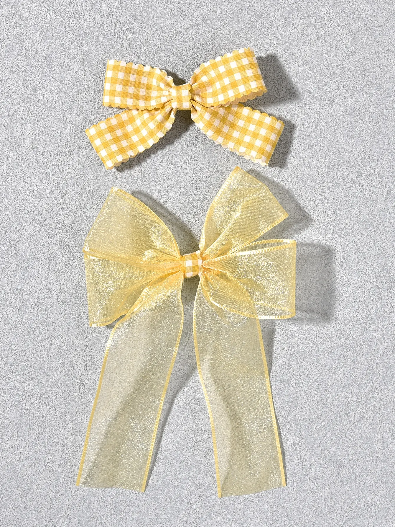 2 Pcs Cute Little Girl Hairpin Yellow Bow TiePlaid Fabric Hairpin Baby and Lady Hair Headpiece For Daily Dressing