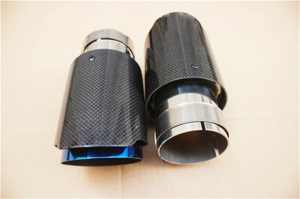 Car Glossy Carbon Fiber Muffler Tip Exhaust System Pipe Mufflers Nozzle Universal Straight Stainless Blue For Akrapovic