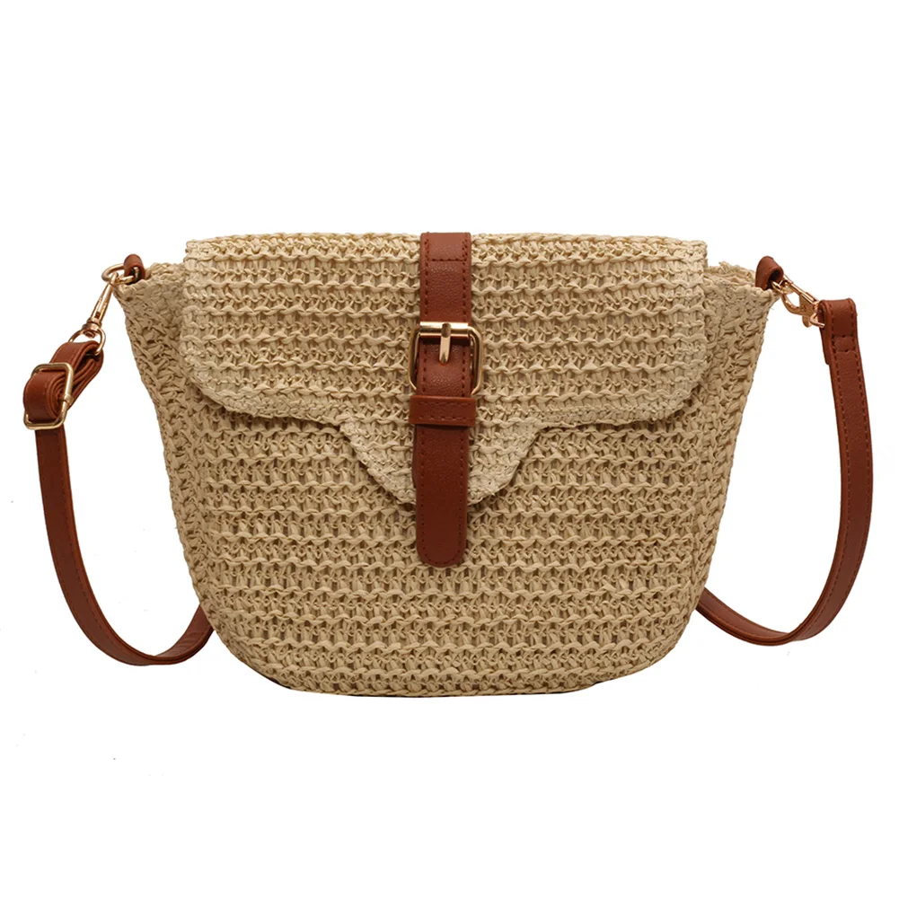 Sac fourre-tout en paille pour femmes, sacoches d'été tissées, mode corde en papier faite à la main, bretelles simples réglables, sac à main bohème