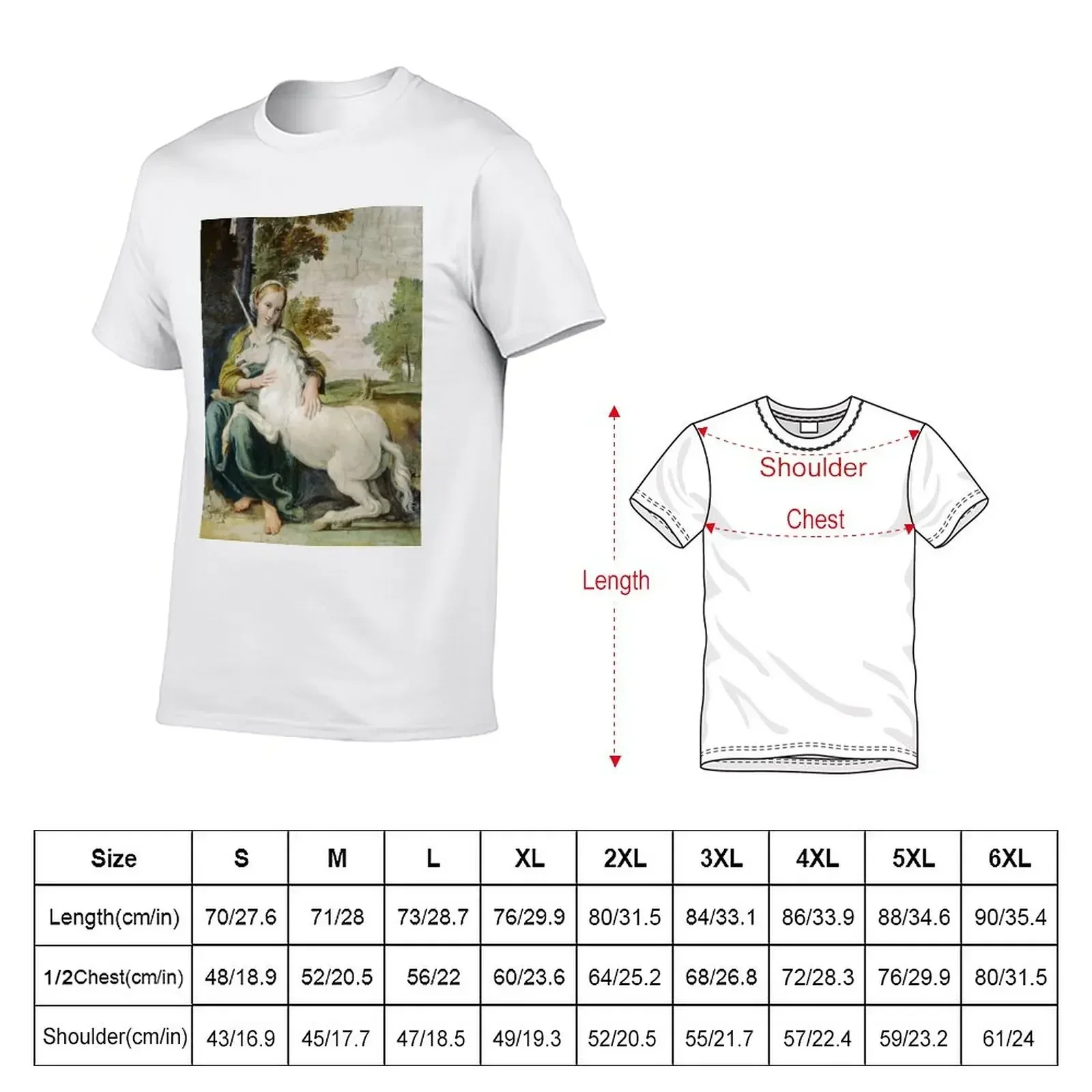 THE MAIDEN AND THE UNICORN IN LANDSCAPE T-Shirt anime clothes heavyweights hippie clothes funny t shirts for men