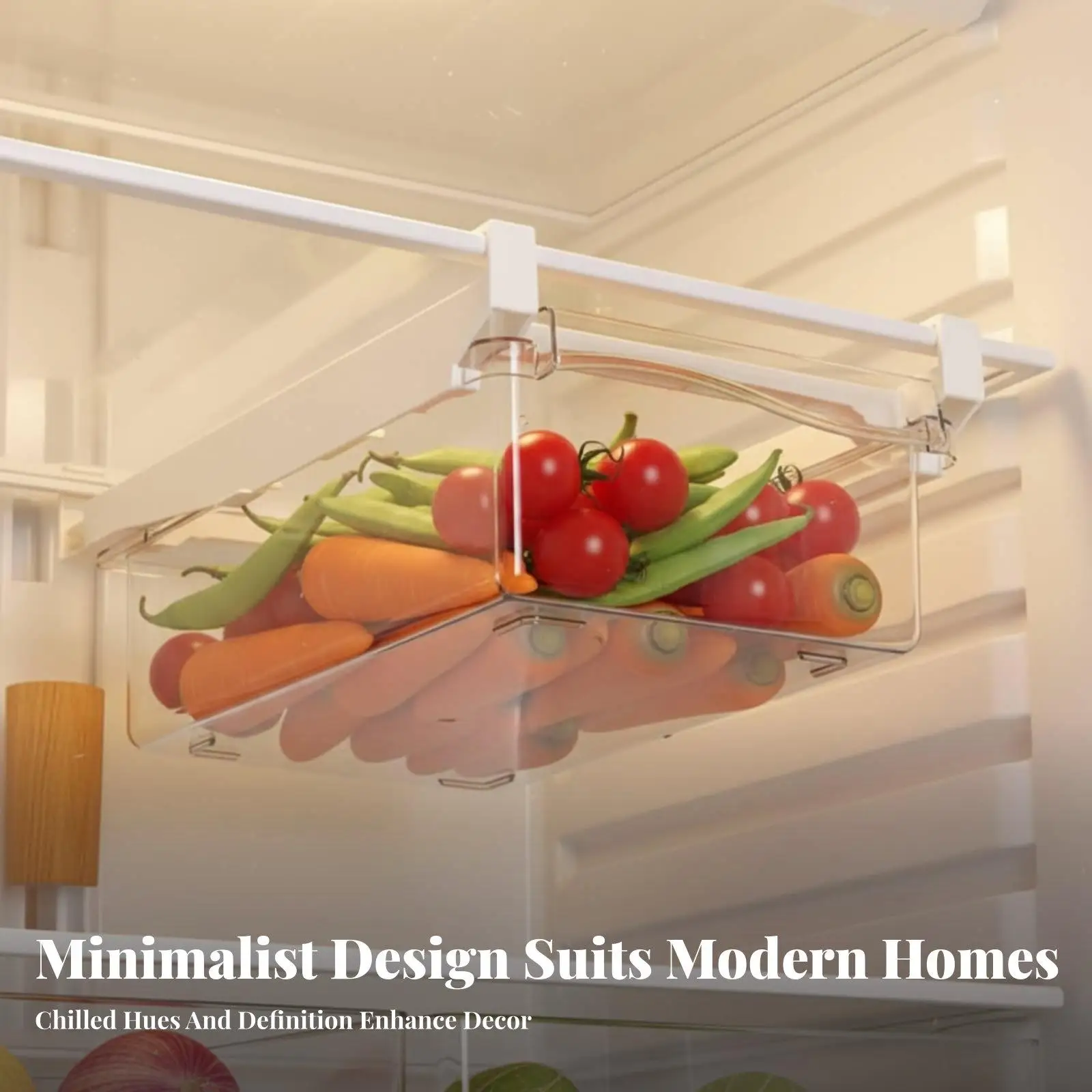 Refrigerator Organizer Under Shelf Drawer Clear PET ABS Pull Out Storage Box for Kitchen Fridge Egg Fruit Snack