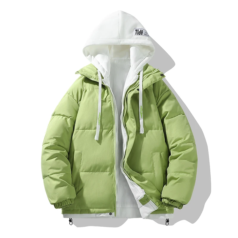 Autumn and winter youth fashion fake two-piece knitted hooded cotton jacket