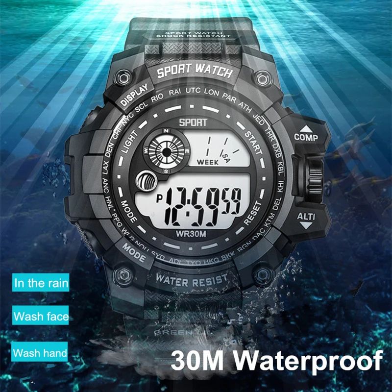 Relojes digitales LED para hombre, luminosos, deportivos, resistentes al agua, con fecha, militar, Masculino