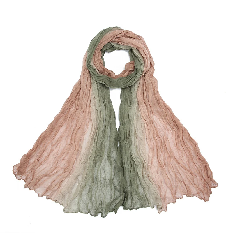 Gradient Crumpled Scarf For Women Girls Students New Thin Patchwork Cotton Voile Scarves Soft Knitting Shawl Female Wrap Shawls