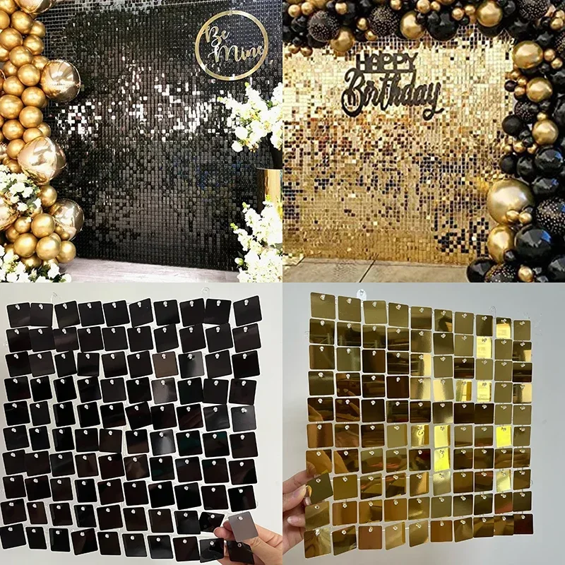 42pcs Iridescent Party Sequin Backdrop Glitter Square Sequin Panels Wall Wedding Decor Baby Shower Birthday Xmas Event Decorat