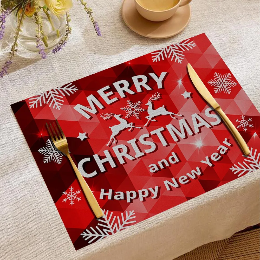 Fashion Christmas Digital Printing Placemat Linen European and American Birthday Party Thermal Insulation Decorative Table Mat