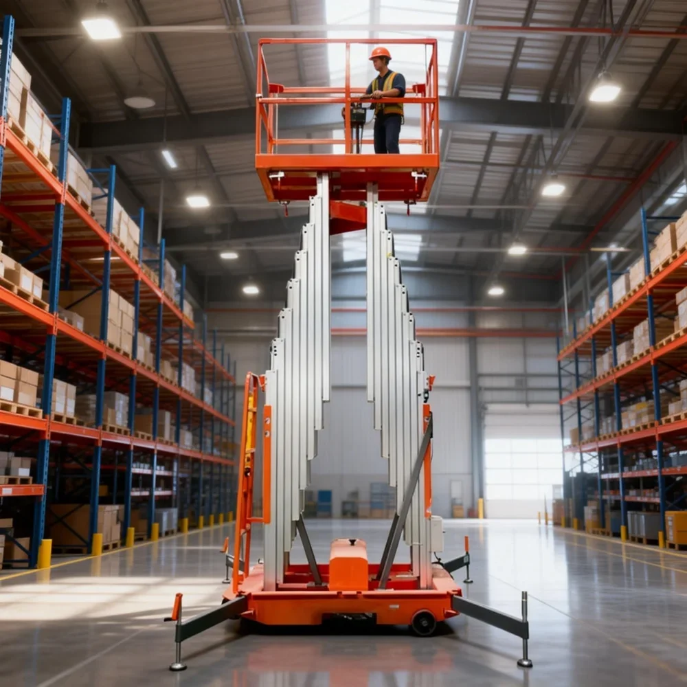 Mobile Single and Double Column Freight Elevator Factory Manned Vehicle Indoor Aluminum Alloy Lift Electric Small Platform Hydra