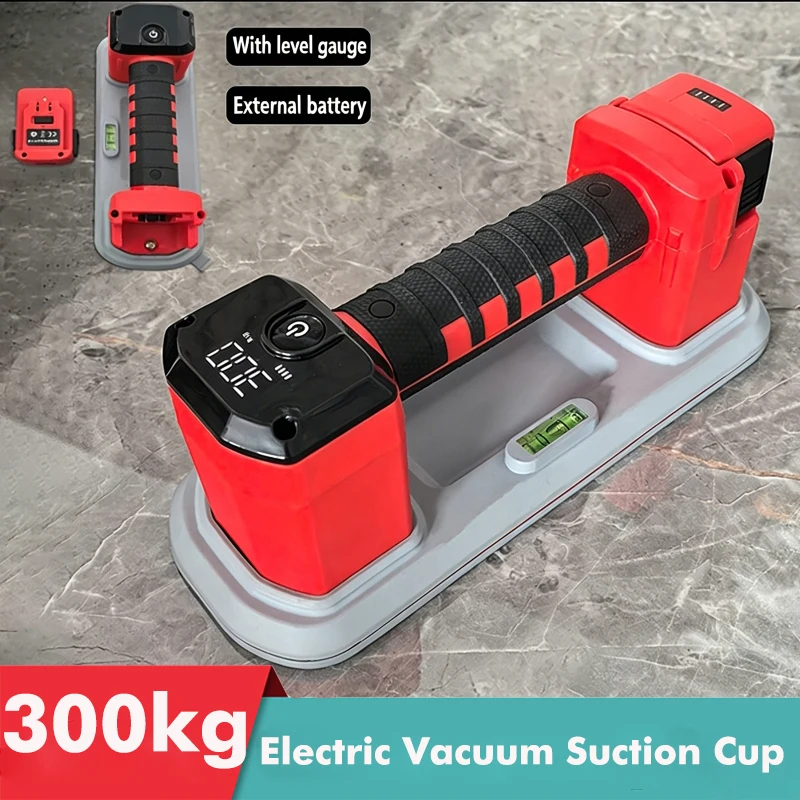 

300KG Industrial Grade Vacuum Suction Cup with Removable Battery & Level Heavy-Duty Handheld Pump for Glass and Tiles 4000mAh