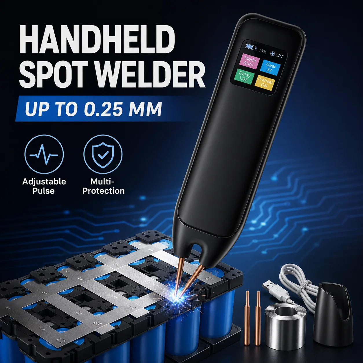 Docreate 756/757 Tragbares Hand-Schweißgerät für 18650-Batterien, DIY-Haushalts-Schweißmaschine für 0,1-0,25 mm Nickelblech