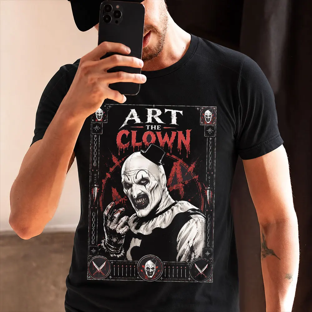 Retro Horror Movie Terrifier Art The Clown Killer Scary Halloween Gift T Shirt 0803 Short Sleeve Graphic clothes All size tops