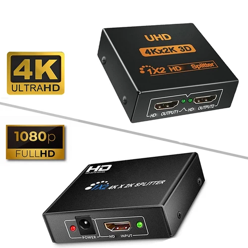 HDMI 호환 분배기, PS4 노트북 디스플레이 모니터 PC TV 박스 프로젝터용, 1 in 2 out, 4K, 1080P, 1x2 비디오 컨버터, HDCP 어댑터 