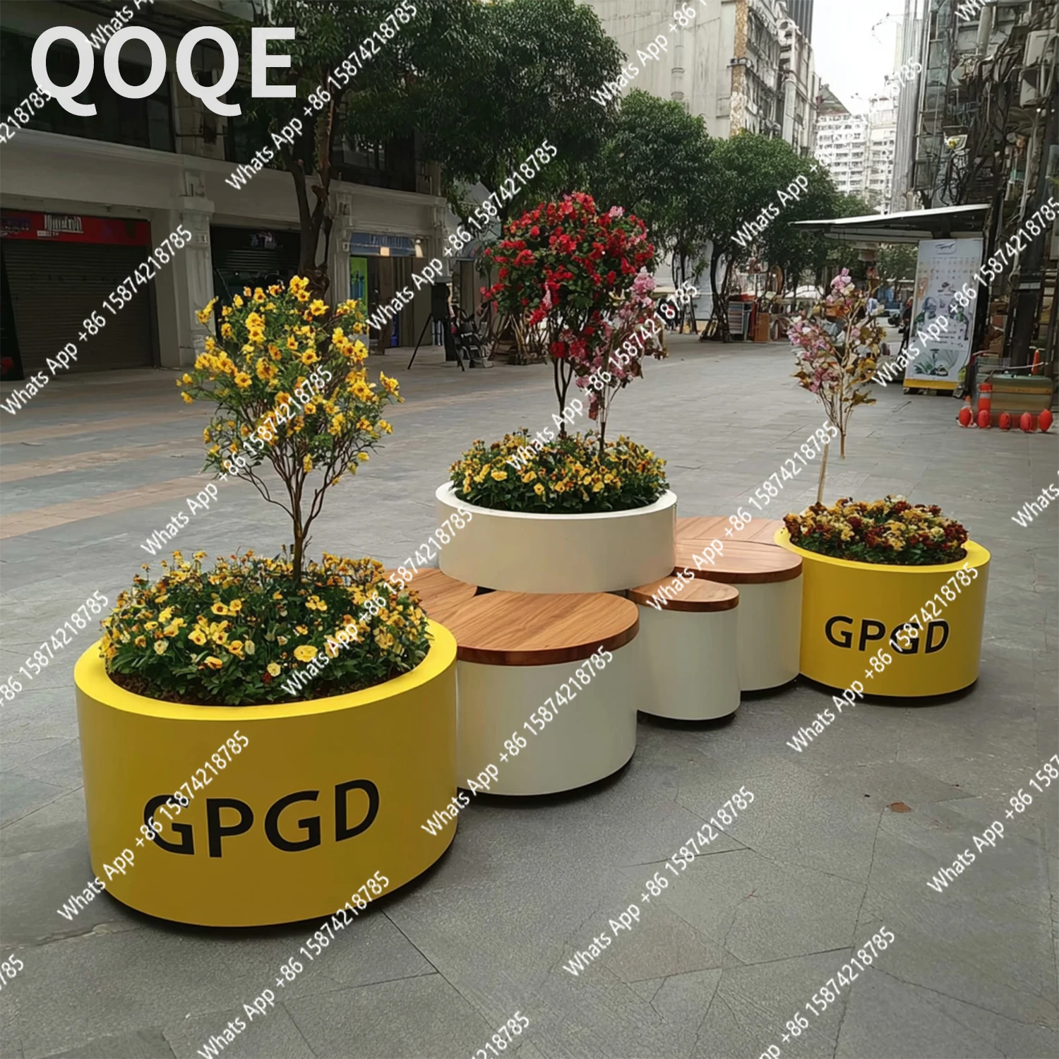 Outdoor round flower box seat municipal square greening leisure space scenic real estate flower box