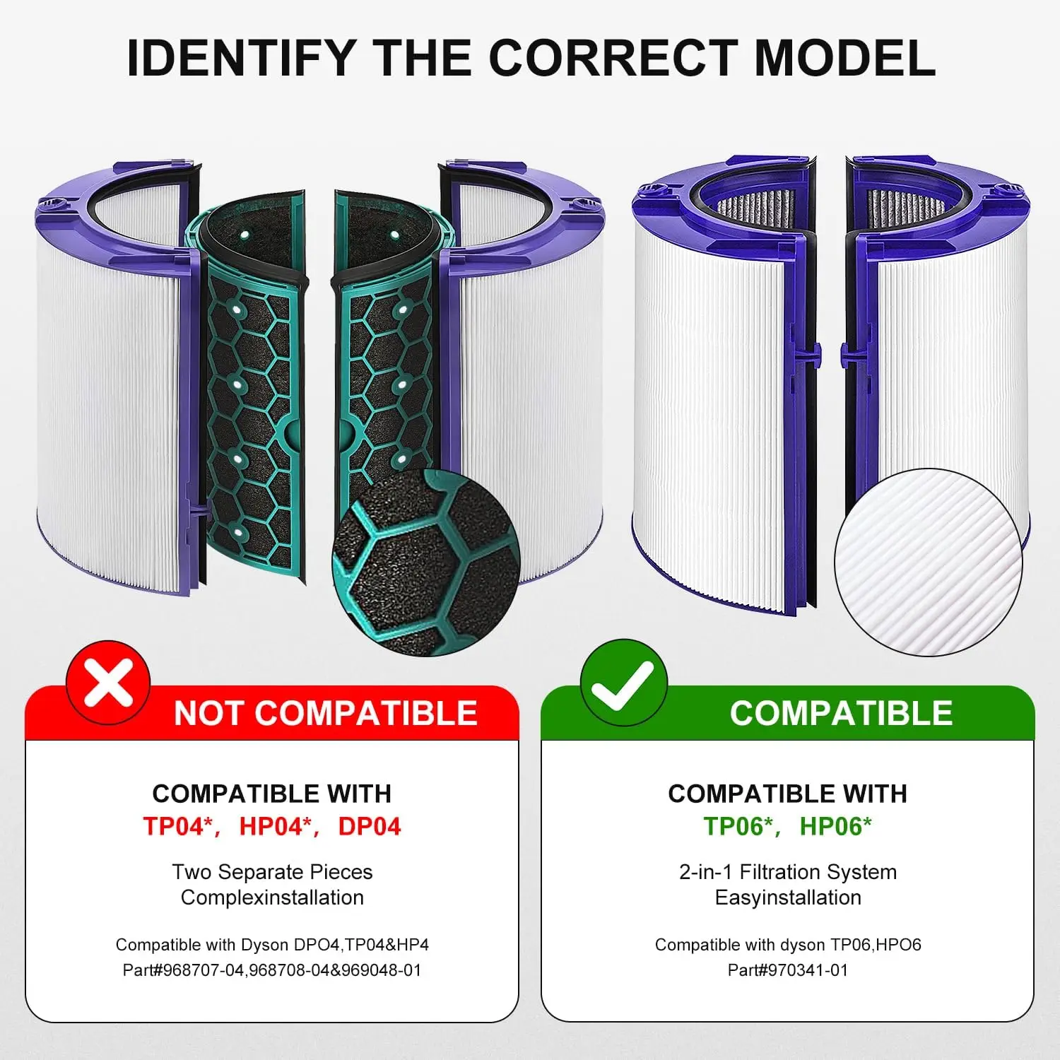 Penggantian Filter Dyson PH01 HP07 TP07 TP09 PH04, 2-in-1 HEPA & Karbon 360 °   Filter Kaca Combi untuk Kipas Pendingin Udara Panas dan Dingin