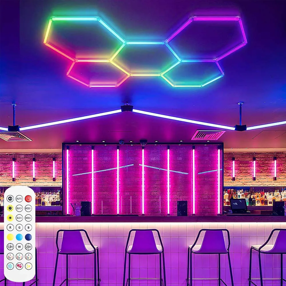 

Шестиугольный сотовый светильник с 1/3/5/8 отверстиями для гаража со светодиодной подсветкой/RGBW, подходящий для гаражей, мастерских 4S, тренажерных залов, баров