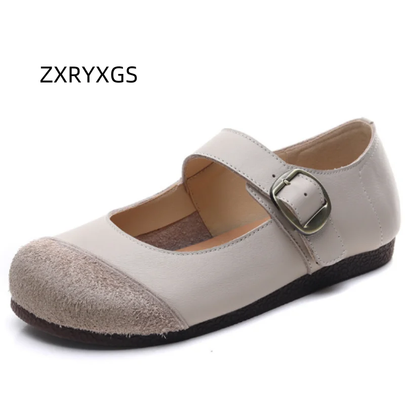 ZXRYXGS Classic Retro Spell Color Soft Premium Full Real Leather Shoes Flat Shoes 2025 New Fashion Versatile Women Trendy Shoes