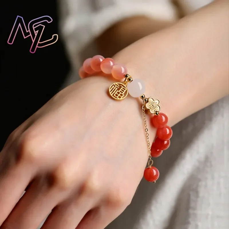 Natural Jade Agate Flower Bracelet Bangle Exquisite Design Young Girls Real Gemstone Fashion Jewelry Best Seller Holiday Gift