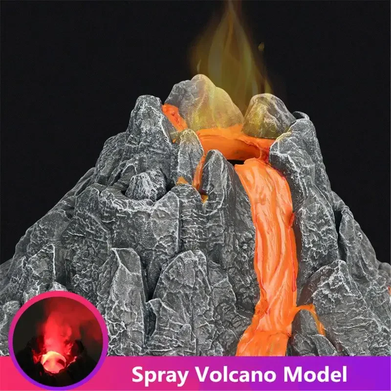 Simulation Volcano Model Spray Red Light Train Dinosaur Model Toy Accessories Sand Table Layout resin model aquarium decoration