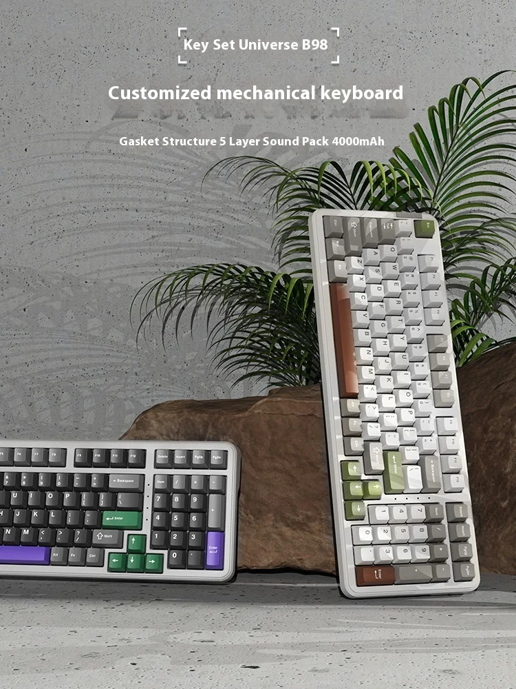 Keynouo B98 Wireless Mechanical Keyboard 3Mode Buletooth 2.4G RGB Gasket PBT Ergonomics Office Laptop Esports Gamer PC Keyboard