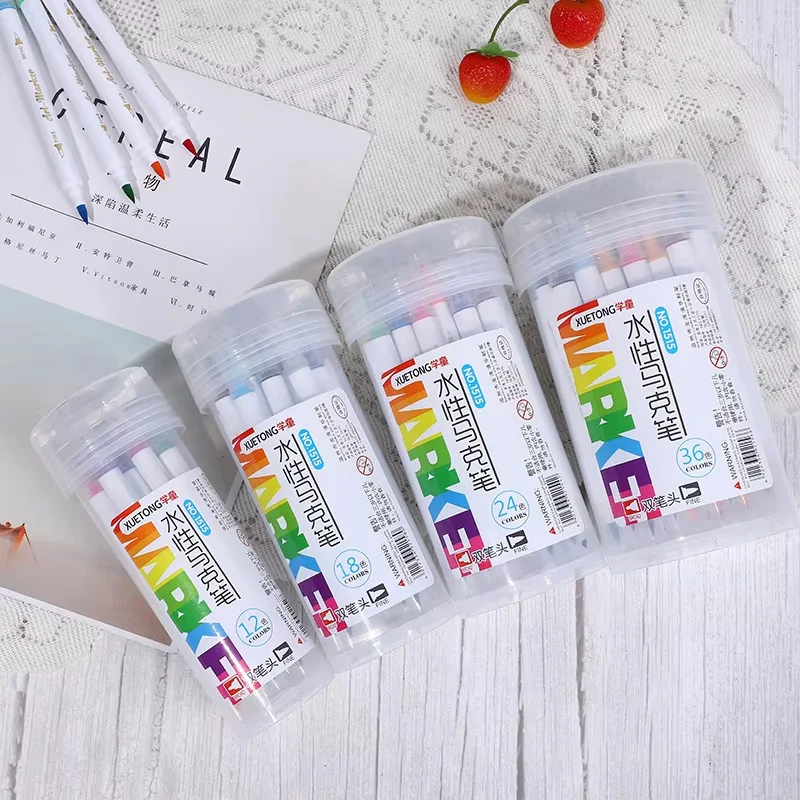 

12/18/24/36 Colors Water-Based Double-Ended Marker Painting Drawing Pen Professional Design Suitcase Set for Student Supplies