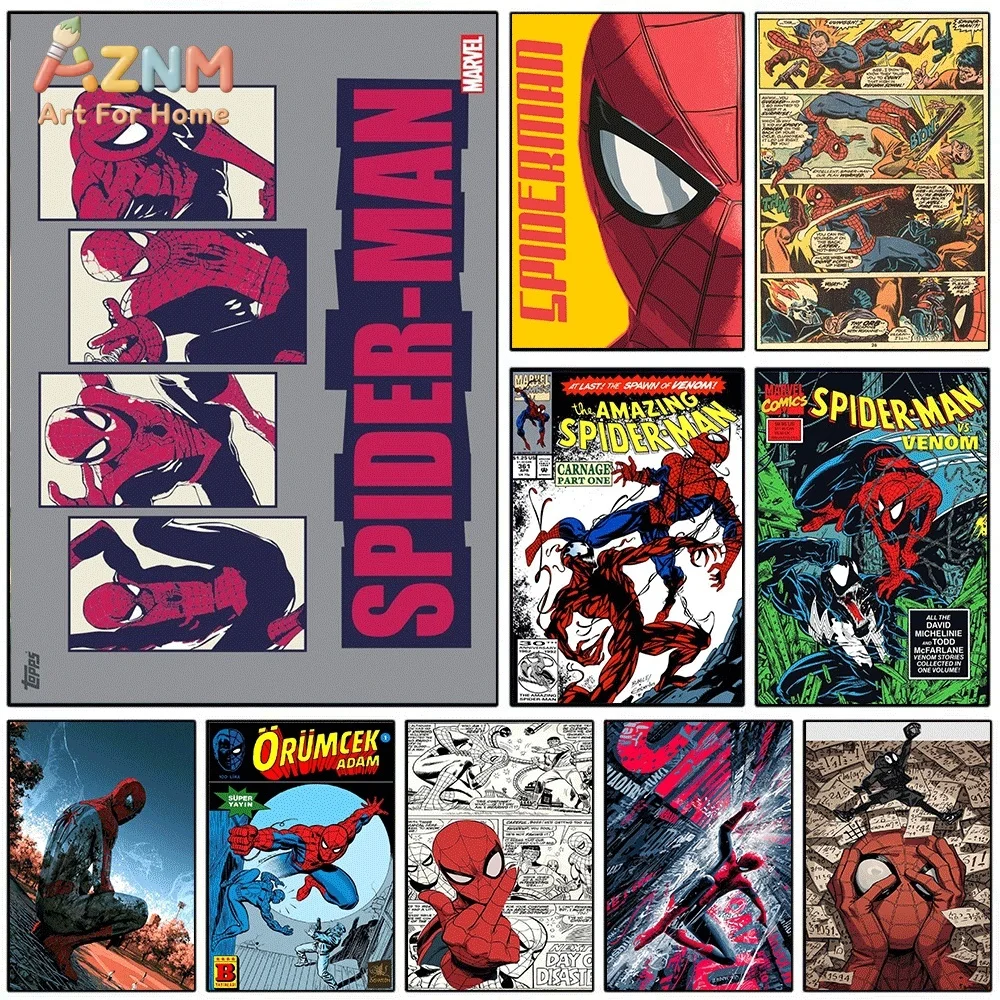 Spiderman Venom Carnage Superhero Canvas Wall Art Poster Vintage Marvel Comic Print Picture Home Bedroom Living Room Wall Deco