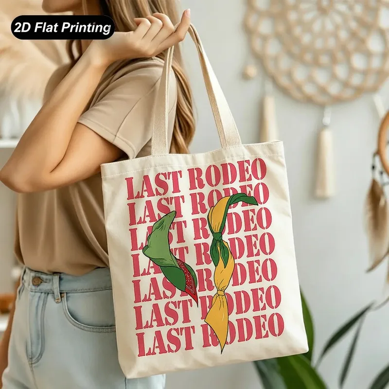 LAST RODEOLetter-printed tote bag，Large capacity and reusable，2DFlat effect（Printed Design - Not Textured），Suitable