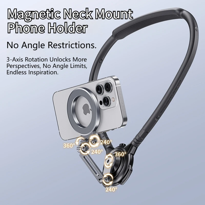 Nekhangende magnetische telefoonhouder Metaal Opvouwbaar Roterend Eerste hoek Schieten Buitensporten Fietsen Fotografiehouder