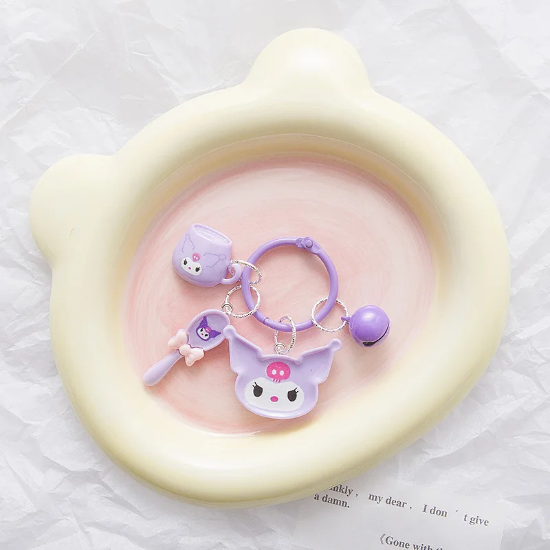 かわいいハローキティアニメキーホルダーかわいいサンリオマイメロディモデルディナープレート3点セットキーホルダー携帯電話チェーン女性