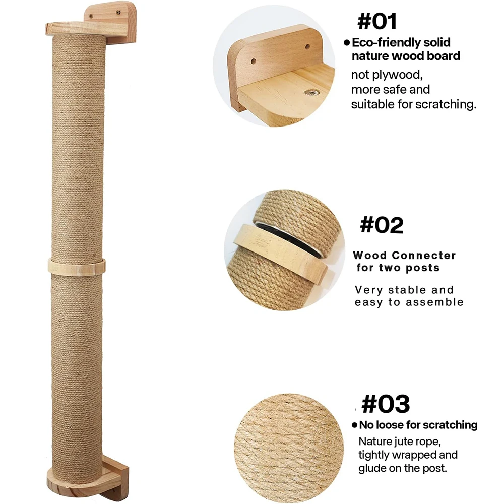 Wall mounted cat scratching column is suitable for small and medium-sized cats - indoor cat activity tree with jute rope grabbin