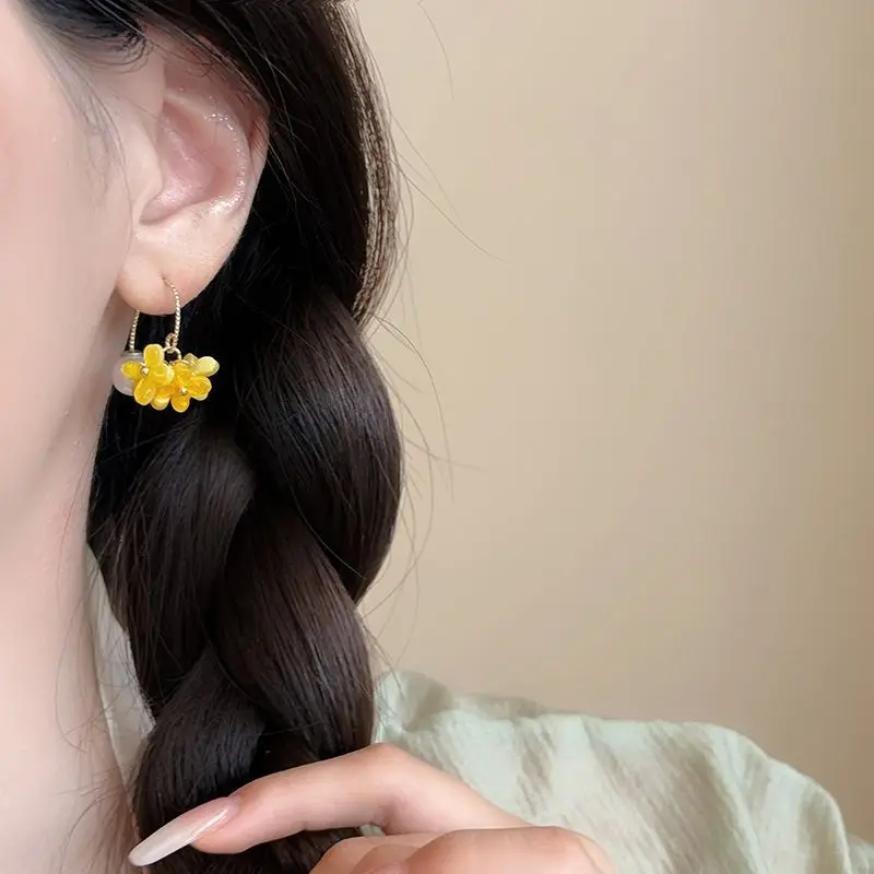 Dangle Earrings Osmanthus Pearl Tassel Ethereal Sweet Floral Chinese Style Spring Summer Lightweight Delicate for Women  Wear