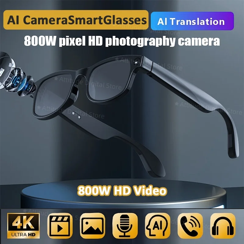 

800 Вт HD AI умные очки камера видеозапись AI переходные очки беспроводные Bluetooth очки для звонков линзы меняющие цвет