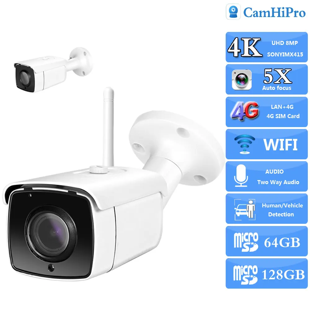 4g cartão sim sony415 4k 8mp câmera ip de segurança sem fio wifi 5x zoom óptico áudio em dois sentidos detecção humana ir noite versão